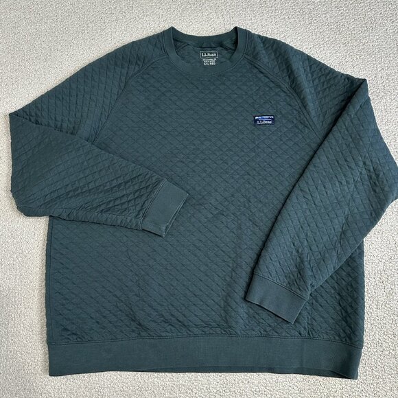 LL Bean Quilted Crewneck Sweatshirt 2XL Green - Picture 1 of 8